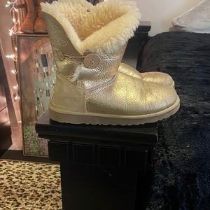 Gold leather ugg booties